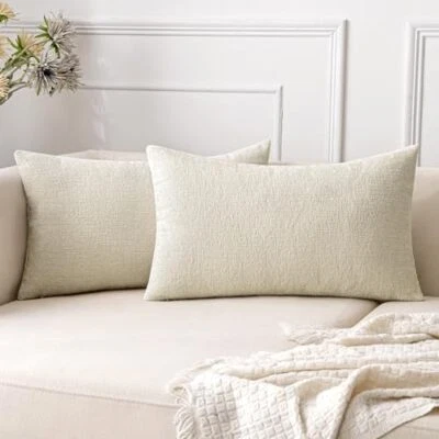 Pack of 2 Soft Chenille Throw Pillow Covers 12x20 12x20 Inch (Pack of 2) Cream - Image 1 of 4