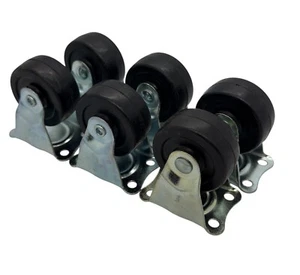 (Qty-6) 2" RIGID Caster Wheels Hard Rubber Base with Top Plate & Bearing - Picture 1 of 1