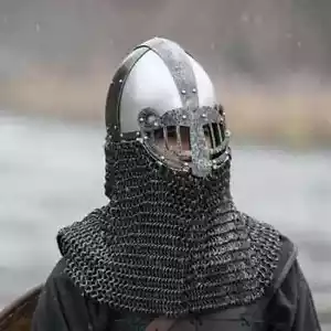 Medieval Bascinet Viking Style Helmet 16 Gauge Helmet With Chain mail - Picture 1 of 4