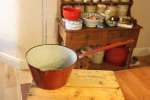 Vintage Brown & Grey Large Enamel Saucepan – Kitchenalia – Great! – - Picture 1 of 3