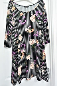 Evans Black/White Pin Striped Dress, Floral Graphics , Size18, New with Tags - Picture 1 of 10