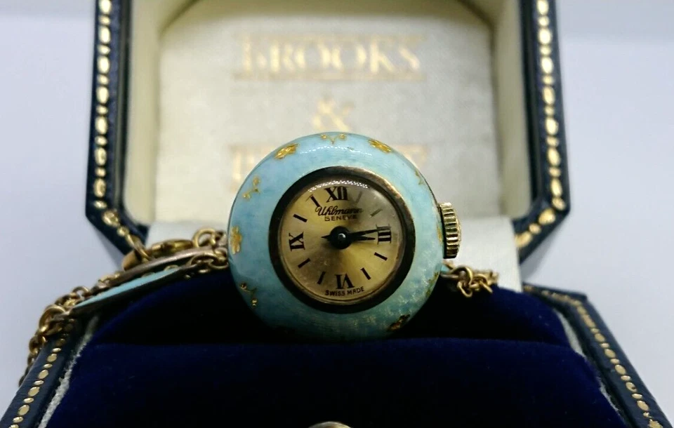 Vintage 925 Sterling Silver Guilloche Enamel Ball Watch Pendant Necklace - Изображение 1 из 4