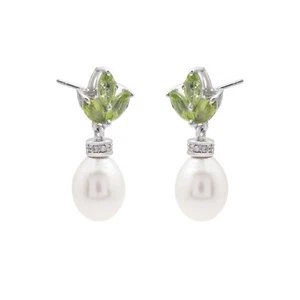 925 Sterling Silver Natural Gemstone Peridot Pearl Drop Earrings Women Jewelry - Picture 1 of 3