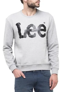 LEE Para Hombres Sudadera Algodón Cuello Redondo Estampado Logo Gris Melange Sudadera Top - Imagen 1 de 2