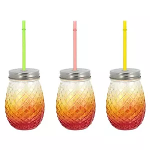 Mason Drinking Jar Glasses with Straw Pineapple Tumbler Cocktail Novelty 450ml - Picture 1 of 22