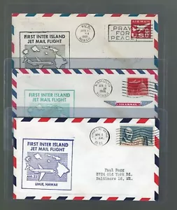 US First Flight Cover Hawaiian Airlines Hilo Lihue Kahului Hawaii 1966 Set of 3 - Picture 1 of 8