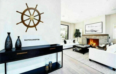 Big Ship Steering Wheel Wooden 36'' Inch Antique Brass Nautical Pirate Ship's - Image 1 of 4