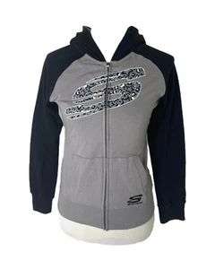 Girl's Large Hoodie Sketchers Grey and Black Big Logo Full Zip Athletic - Picture 1 of 6