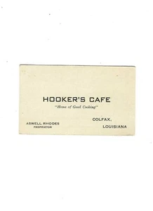 Hookers Cafe Colfax Louisiana LA Aswell Rhodes Vintage Visitenkarte - Bild 1 von 2