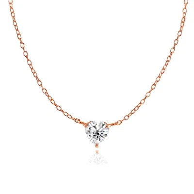 Dainty Cubic Zirconia Small Heart Choker Necklace in Rose Gold Plated 925 Silver - Image 1 of 4
