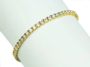 Brazalete de tenis de plata de ley 925 enchapado en oro de 14 quilates con circonitas cúbicas RD3,0 mm 7,25" - Imagen 1 de 3
