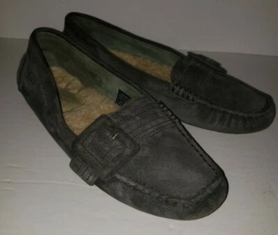 UGG gray Suede Sheepskin Buckle Driving Mocs Loafers 7.5 - Image 1 of 4