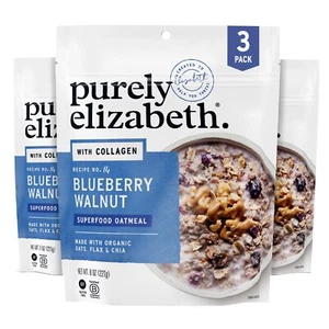 Purely Elizabeth Collagen Oatmeal Blueberry Walnut Organic Oats Gluten-Free 3ct - Picture 1 of 6