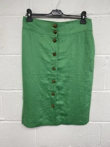 Jaeger Green Button Up 100% Linen Formal Knee Length Skirt UK12 PWB - Picture 1 of 7