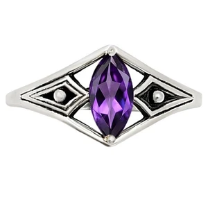 Natural Amethyst - Brazil 925 Sterling Silver Ring s.5 Jewelry R-1727 - Picture 1 of 5