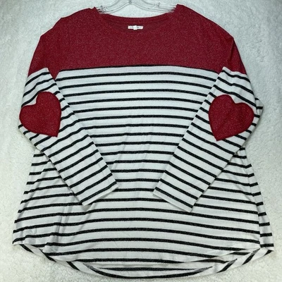 Suéter Maurices Mujer 1X Rojo Negro Rayas Manga Larga Pullover Con Corazones Foto 1 de 4