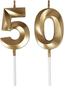 Bailym 50th Birthday Candles,Gold Number 50 Cake Topper for : - Picture 1 of 7