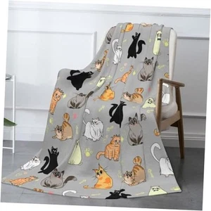 Cute Cat Throw Blanket Cozy Fluffy Plush Blanket Soft Flannel 60"x50" Black 5 - Picture 1 of 8