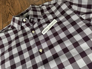 Camisa de vestir Banana Republic de algodón sin planchar en ajuste Grant - Cuadros Borgoña - L - Imagen 1 de 9