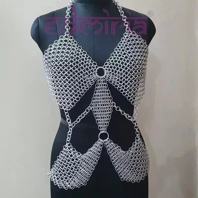 Reggiseno Ren Fair Top Metal Alluminio Fatto a Mano con Botted Chain Mail... - Immagine 1 di 4