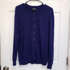 Original Nicole Miller Royal Blue Metallic Button Up Cardigan Sweater Womens L - Picture 1 of 7