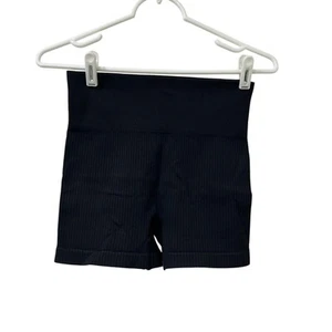 OQQ Damen-Bikershorts Größe Medium schwarz gerippt nahtlos hoher Bund neu ohne Etikett - Bild 1 von 3