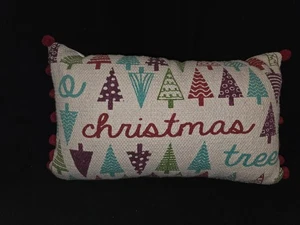 Lovely Christmas Tree Pillow With Pom Poms On Ends Rectangle 20"x12" EUC - Picture 1 of 10