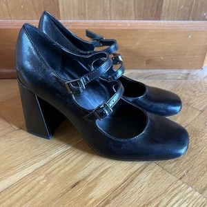Marc Fisher Mary Jane Block Heels Size 6 Buckle Women’s Black Patent Leather - Picture 1 of 5