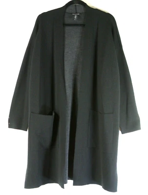NUEVO Cárdigan de lana merino frente abierto Eileen Fisher en negro/gris talla XL #S8131 Foto 1 de 4