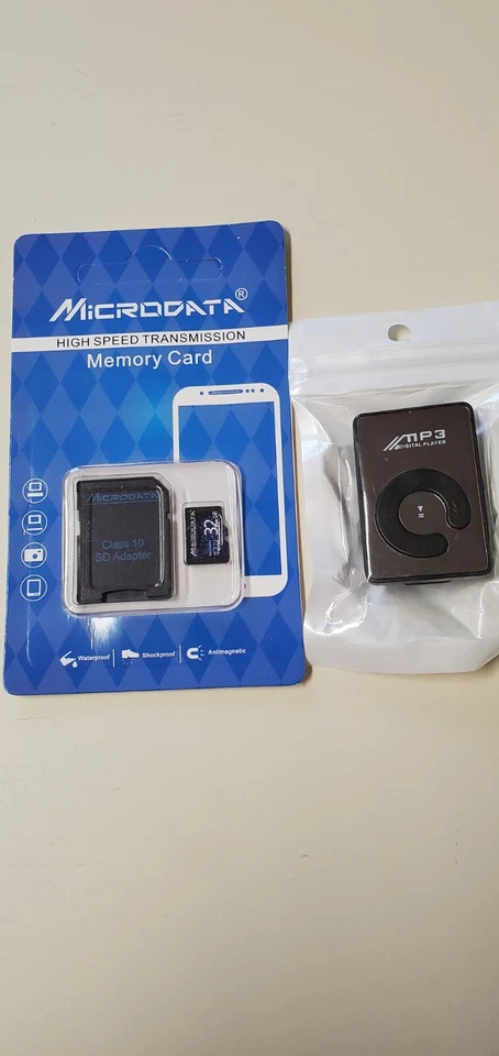 Mini Mirror Clip MP3 Player Music Media  Outdoor Sports + Microdata 32GB SD Card - Image 1 of 1