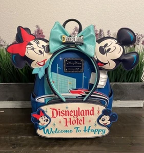 Disneyland Hotel Welcome To Happy Loungefly Mini Backpack Set NWT - Picture 1 of 11