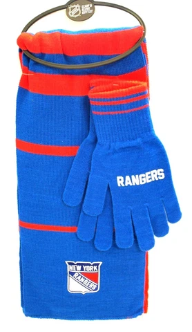 NEW YORK RANGERS 2 TONE COLORS KNIT SCARF & GLOVES MATCHING GIFT SET NHL NWT Cover