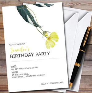 Modernas invitaciones de fiesta de cumpleaños simples con flores amarillas personalizadas - Imagen 1 de 1