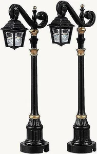 🎃 LEMAX SPOOKY TOWN HALLOWEEN VILLAGE Lighted Skeleton Deco Lamp set of 2 - Picture 1 of 3