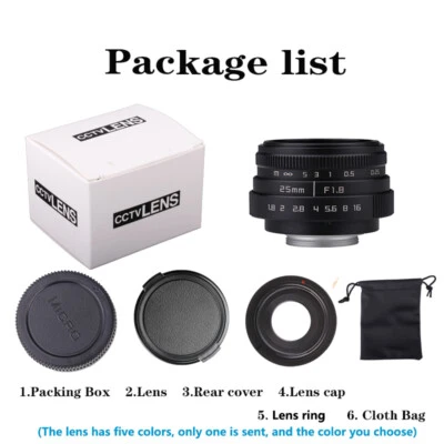 Black Metal C mount 25mm F1.8 Lens For NEX Mount NEX-5 NEX-7 A6000 A5000 A6300 - Image 1 of 4
