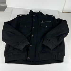 Schott Jacket Men's Extra Large Black Faded Wool Blend Full Zip Bomber Pockets - Picture 1 of 19