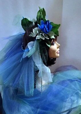 Floral Headdress With Long Veil - Image 1 of 4