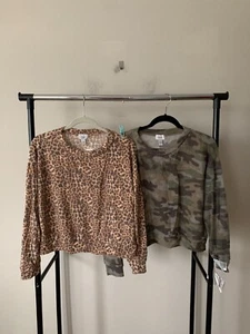NWT Lot of 2 Jenni Sz S Long Sleeves Round Neck Fleece Pajama Top Bundle Leopard - Picture 1 of 7