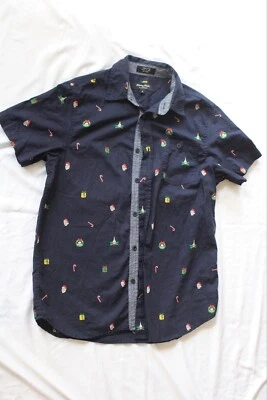 Eighty Eight Shirt Mens Skull Blue Christmas Tree Santa Elf Holiday Button Up - Image 1 of 4