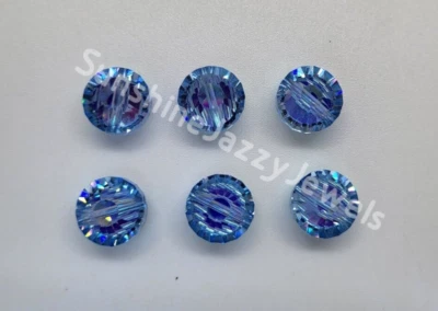 6pc Swarovski Crystal Light Sapphire AB 10mm Tablet 5101 Beads; Vintage! - Image 1 of 3