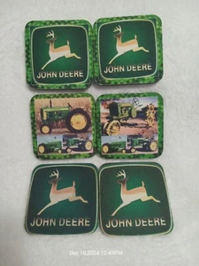 6 - John Deere Coasters - NEOPRENE FOAM Yellow / Green squares. - Picture 1 of 3