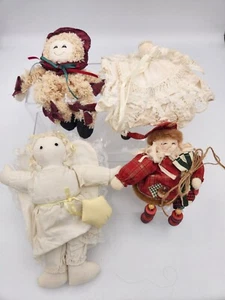 (4) Vintage Cloth Lace Plush Angel Doll Christmas Holiday Tree Ornaments - Picture 1 of 9