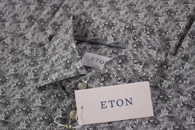 Eton NWT Sport Shirt Size 15.5 39 M Slim Fit White & Black With Hidden Tigers  - Image 1 of 4
