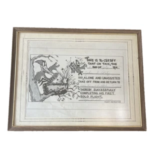 First Solo Flight Certificate 1948 Framed Allentown Bethlehem PA Roger P. Sell - Picture 1 of 8