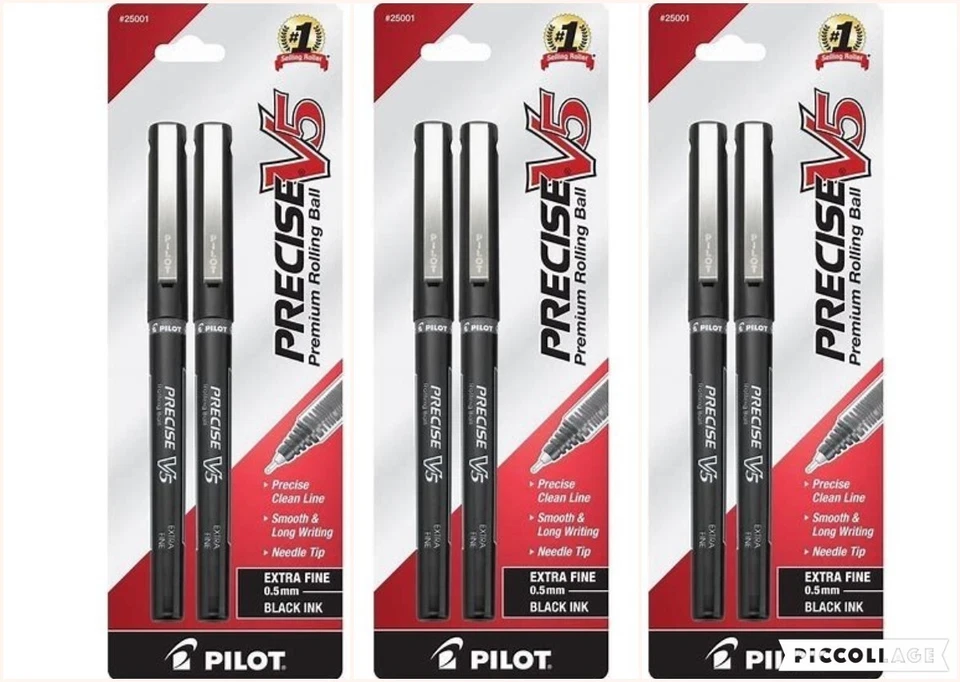 Pilot Precise V5 Rolling Ball Extra Fine Point Pens Black Ink 2 EA