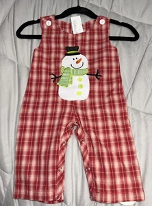 NEW Boutique Snowman Baby Boys Plaid Overall Romper Jumpsuit - Picture 1 of 5