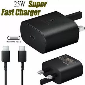 Genuine 25W USB-C Fast Charger Plug & Cable Lead For All Samsung Galaxy Tab BLK - Picture 1 of 18