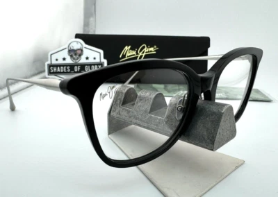 MAUI JIM EYEGLASSES FRAMES MJO2221-02 GLOSS BLACK SILVER OVAL 52-18-145MM CASE - Image 1 of 4