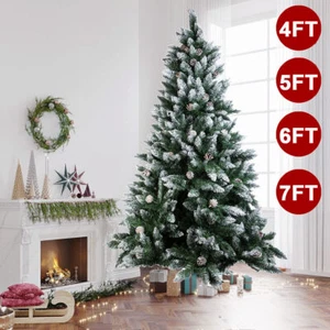 4/5/6/7ft Artificial Snowy Christmas Tree Pine Cones Bushy Xmas Party Home Decor - Picture 1 of 17