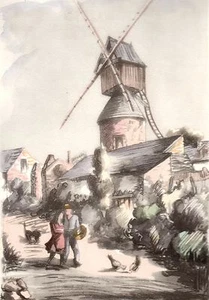 Acquerello a Colori Vecchio Moulin/Moulin Di La Guardia Avrillé ( Maine e Loire) - Imagen 1 de 1